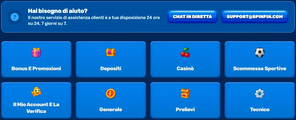 Assistenza clienti SpinFin Casino