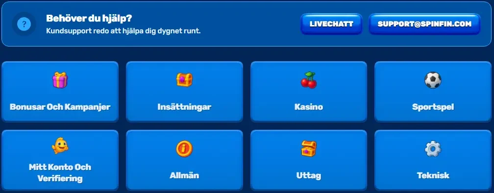 SpinFin Casino kundtjänst