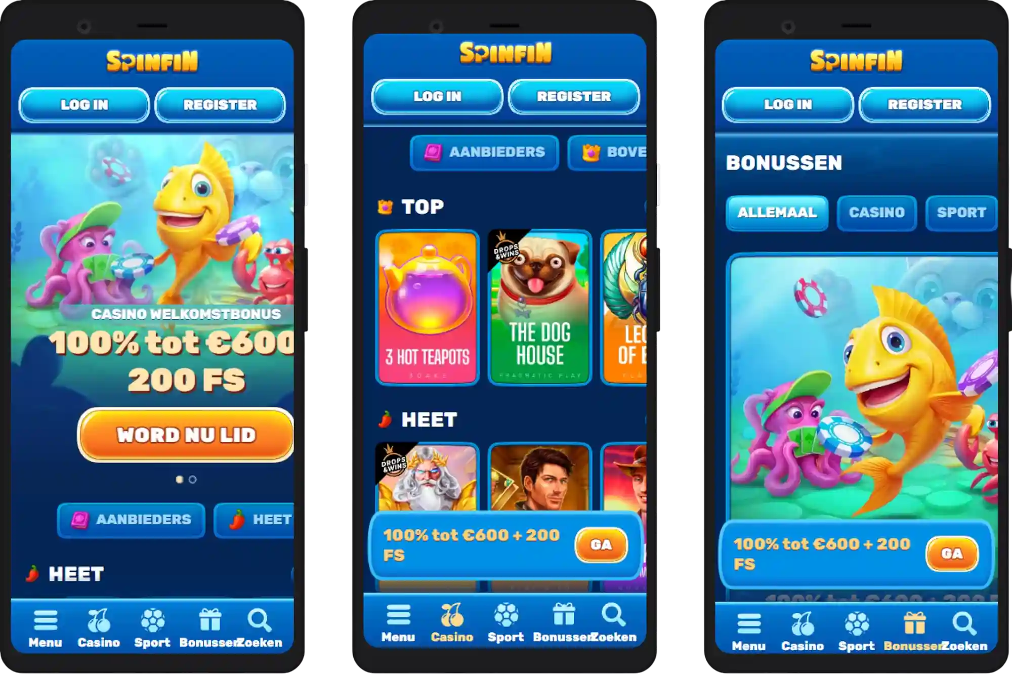 Speel SpinFin Casino onderweg via de mobiele website of app