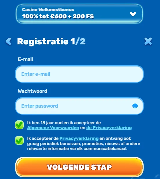 Maak een account aan bij SpinFin Casino - Eenvoudige registratie