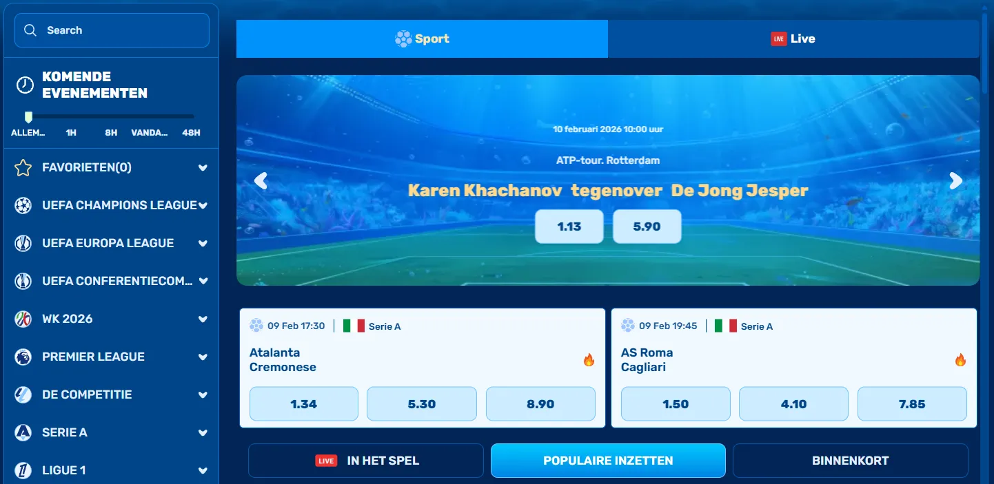Online sportweddenschappen en live odds bij SpinFin Sport